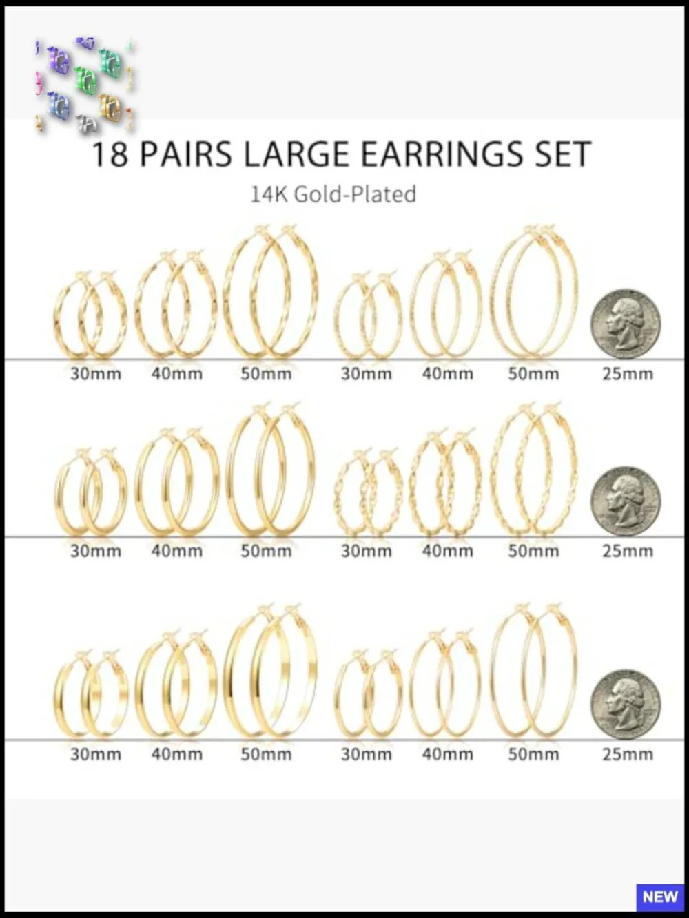 54 Pairs Gold Hoop Earrings Set Multipack Boho Stud Hoop Earring Pack Assorted